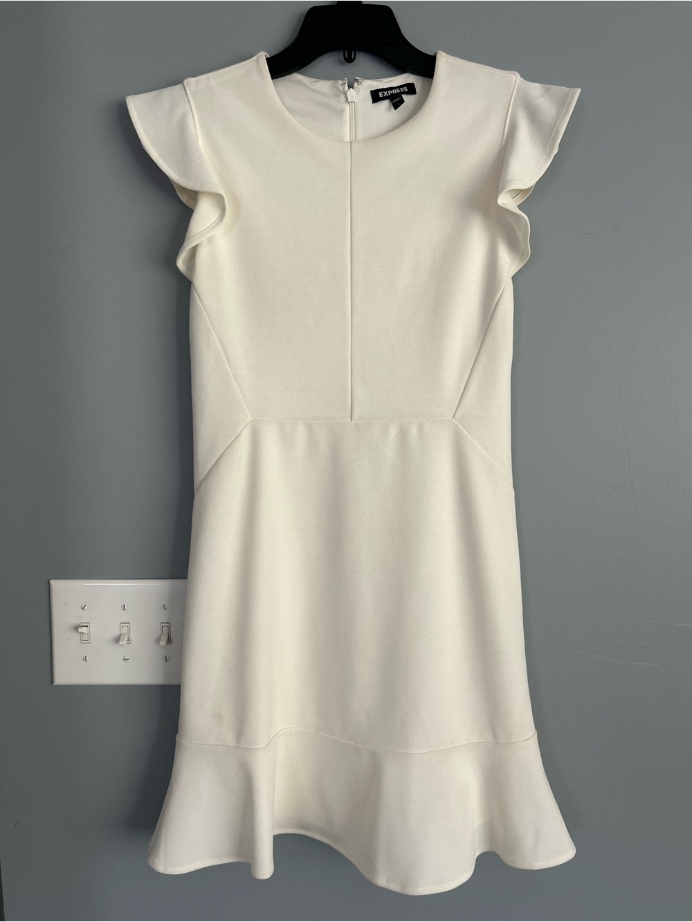 Express Cream Ruffle Sleeve Sheath Dress